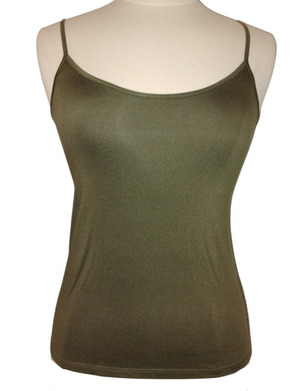 Trina Turk Camisole Cami Tank Top Buttery Soft Stretchy Olive Green Sheen S